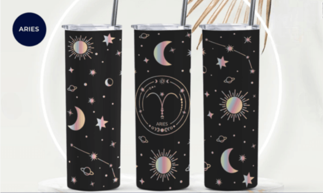 Zodiac Stars, Sun and Moon 20oz Skinny Tumbler (Multiple Designs Available) - Vegas Custom Creations