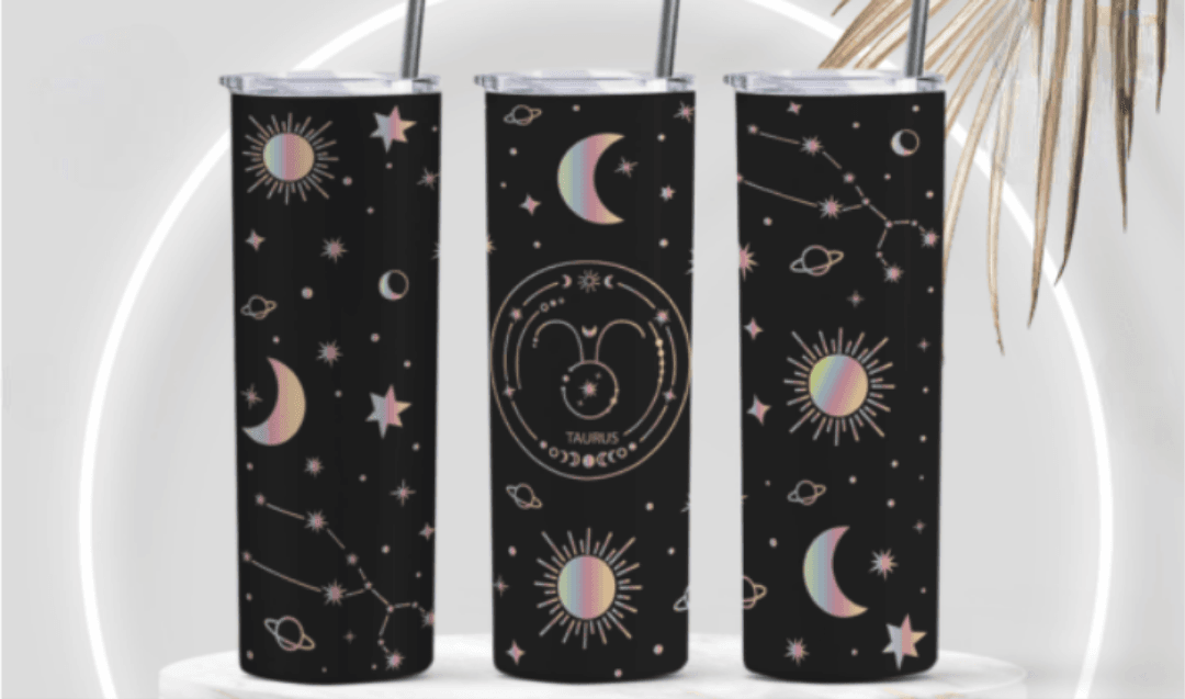 Zodiac Stars, Sun and Moon 20oz Skinny Tumbler (Multiple Designs Available) - Vegas Custom Creations