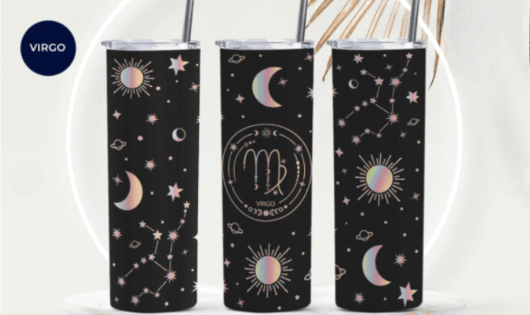 Zodiac Stars, Sun and Moon 20oz Skinny Tumbler (Multiple Designs Available) - Vegas Custom Creations