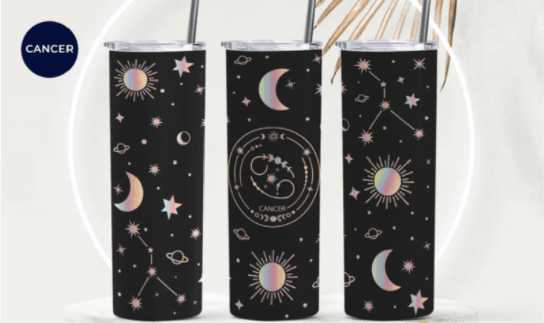 Zodiac Stars, Sun and Moon 20oz Skinny Tumbler (Multiple Designs Available) - Vegas Custom Creations