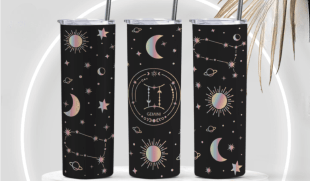 Zodiac Stars, Sun and Moon 20oz Skinny Tumbler (Multiple Designs Available) - Vegas Custom Creations