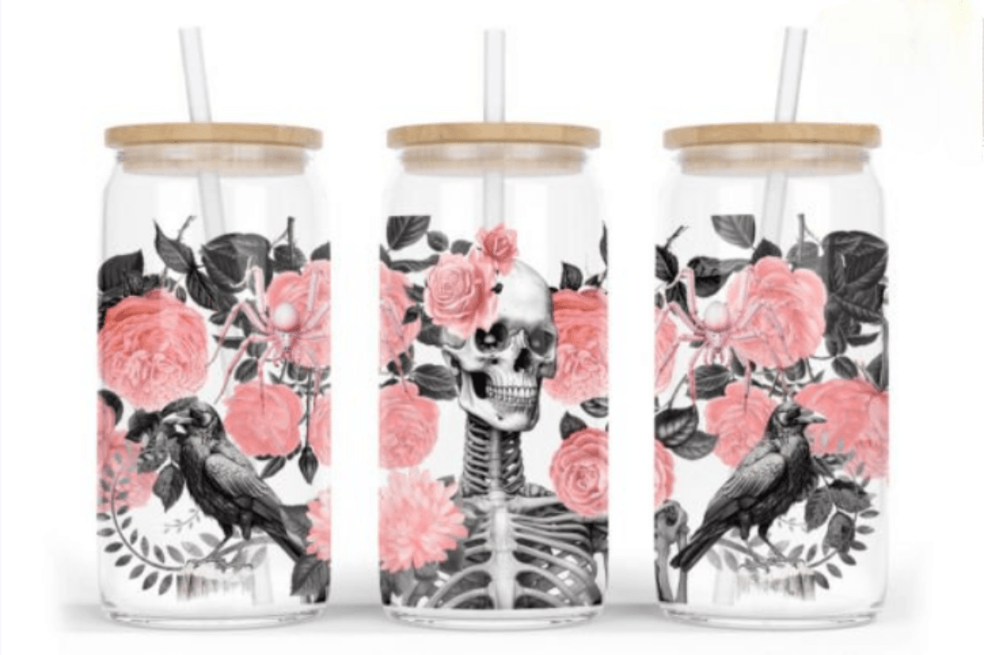 Skeleton Halloween 16oz Glass Jar Clear or Frosted (Multiple Designs Available) - Vegas Custom Creations
