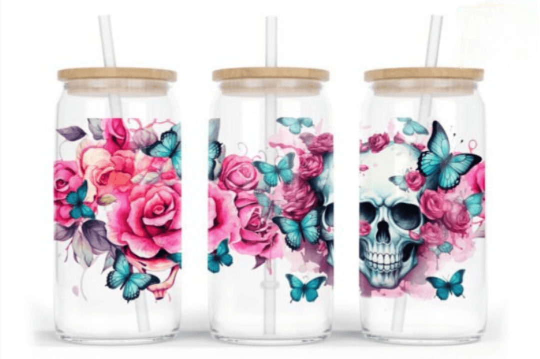 Skeleton Halloween 16oz Glass Jar Clear or Frosted (Multiple Designs Available) - Vegas Custom Creations