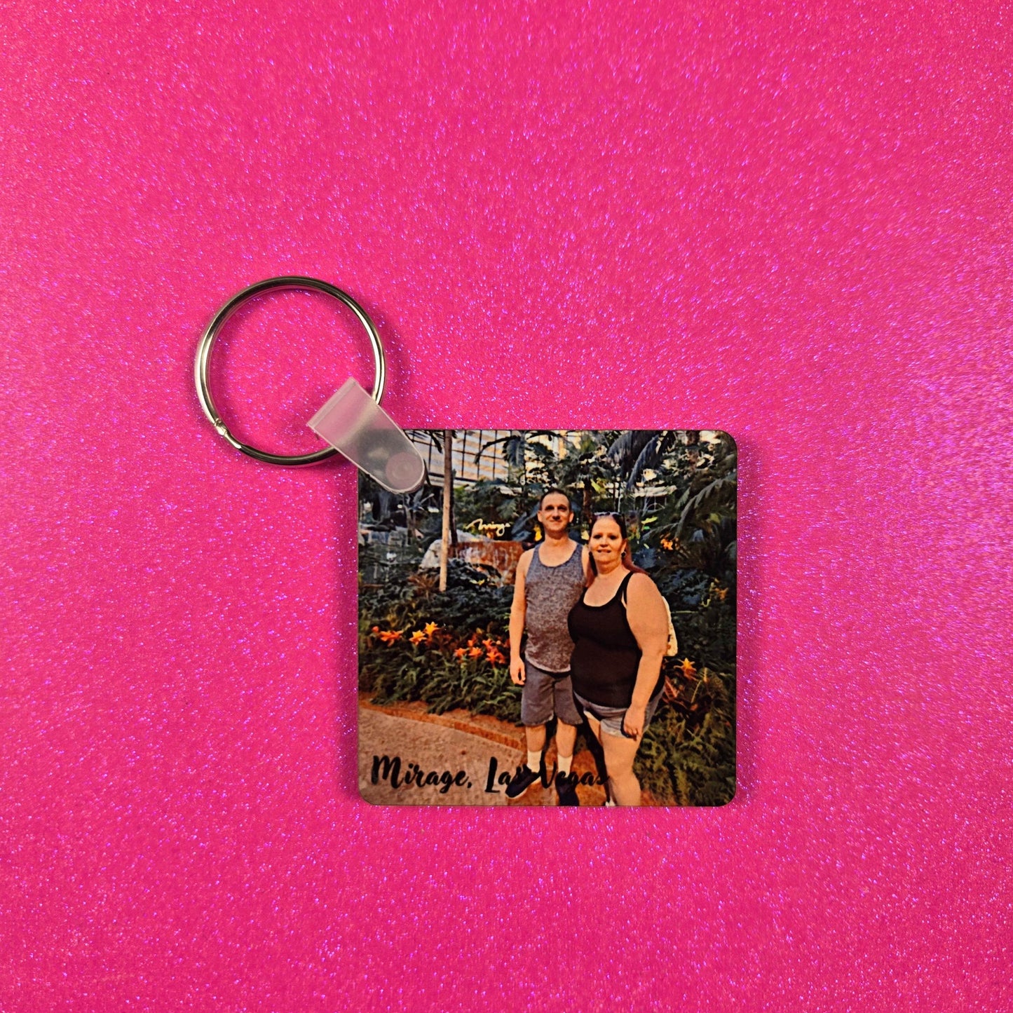 Square Double Sided Personalized Photo and Text Key Chain - Vegas Custom Creations