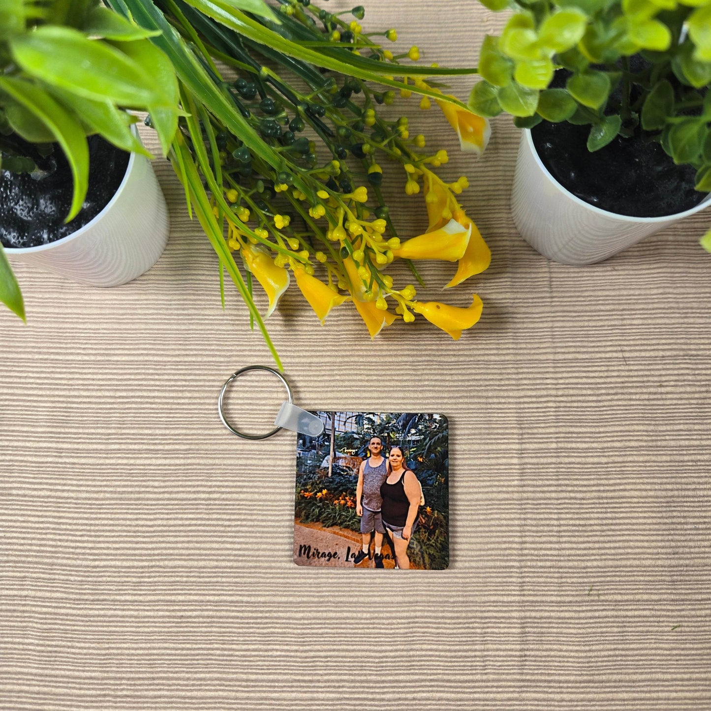 Square Double Sided Personalized Photo and Text Key Chain - Vegas Custom Creations