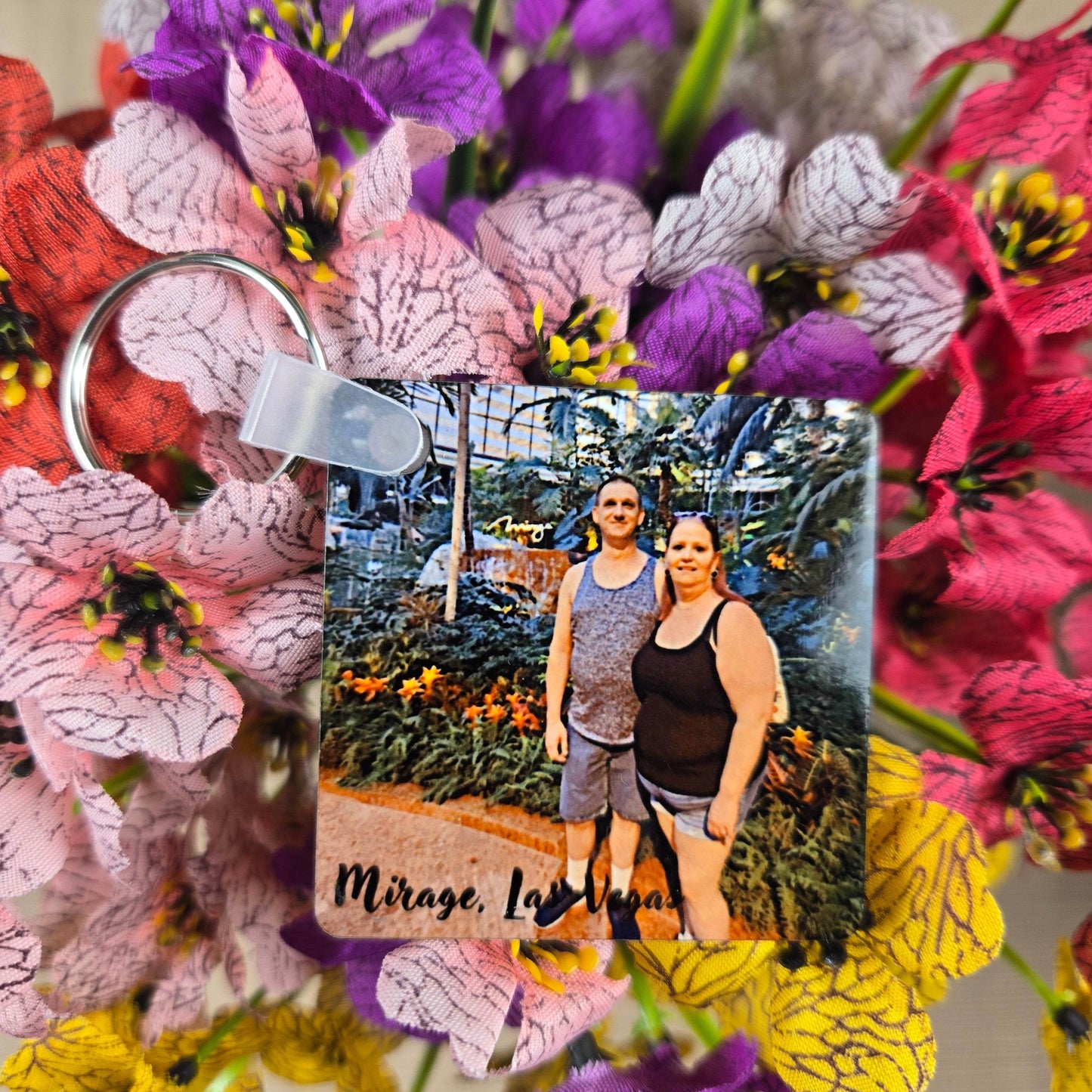 Square Double Sided Personalized Photo and Text Key Chain - Vegas Custom Creations