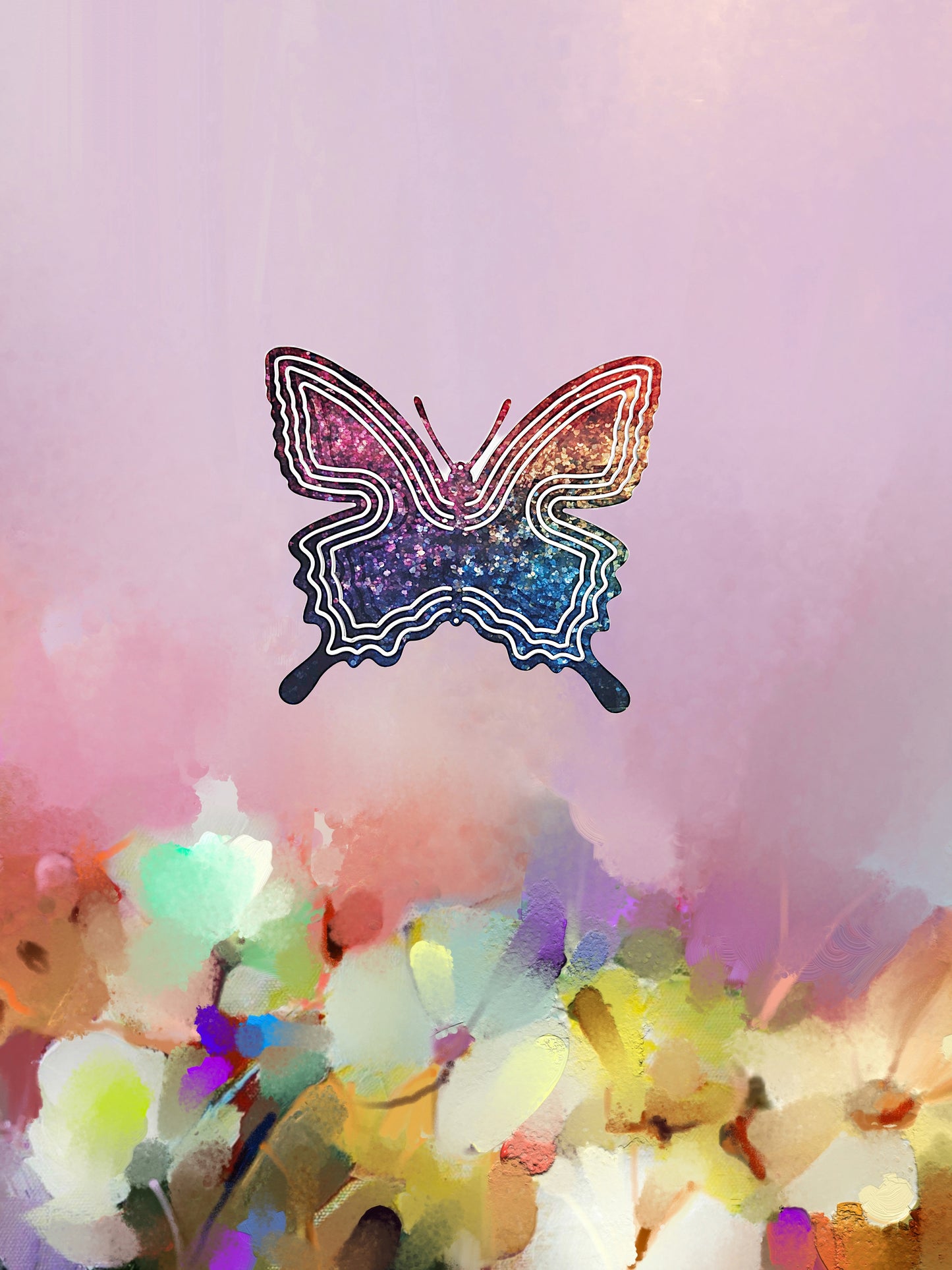 Rainbow Glitter Butterfly 8" Wind Spinner