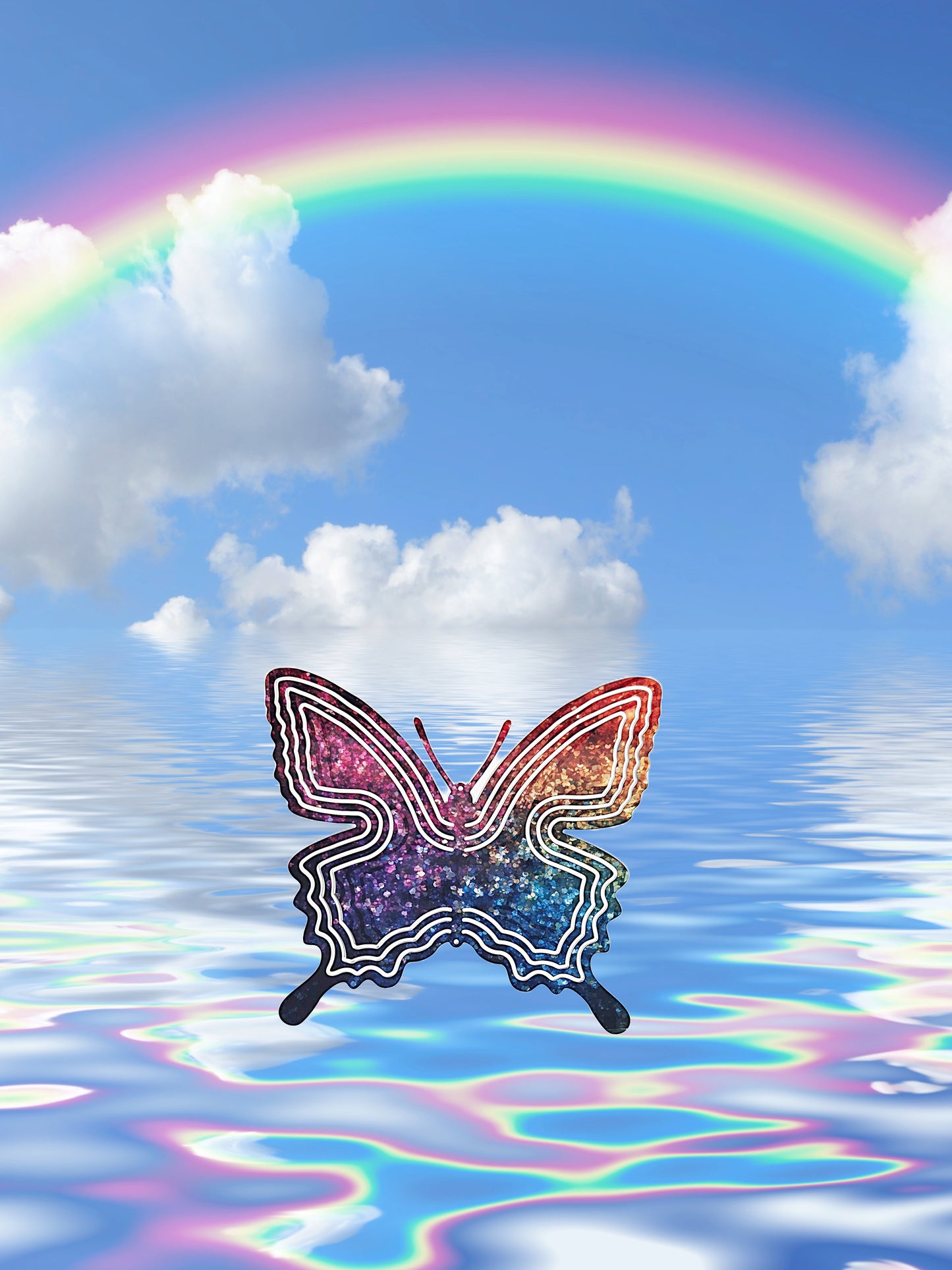 Rainbow Glitter Butterfly 8" Wind Spinner