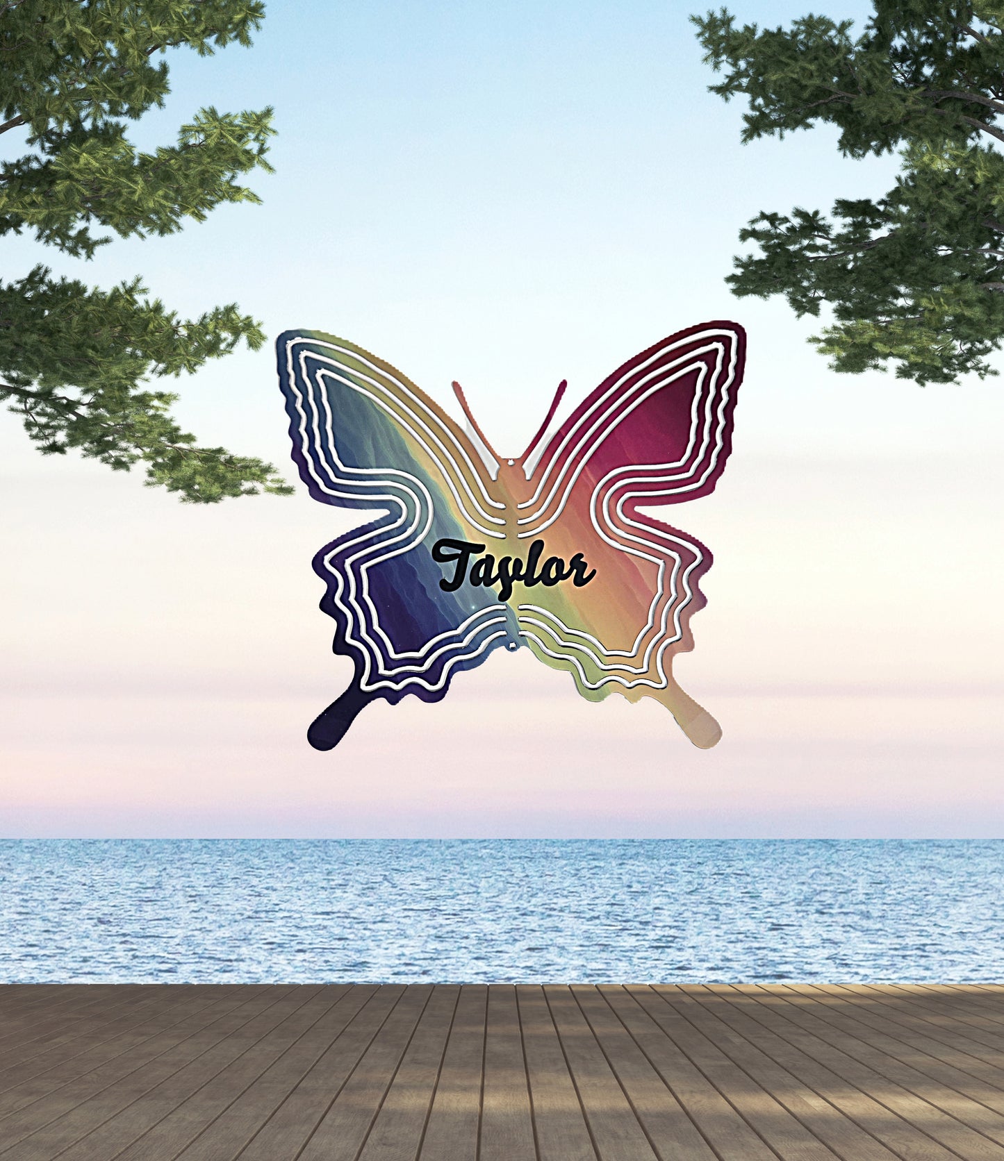Customizable Rainbow Butterfly 8" Wind Spinner