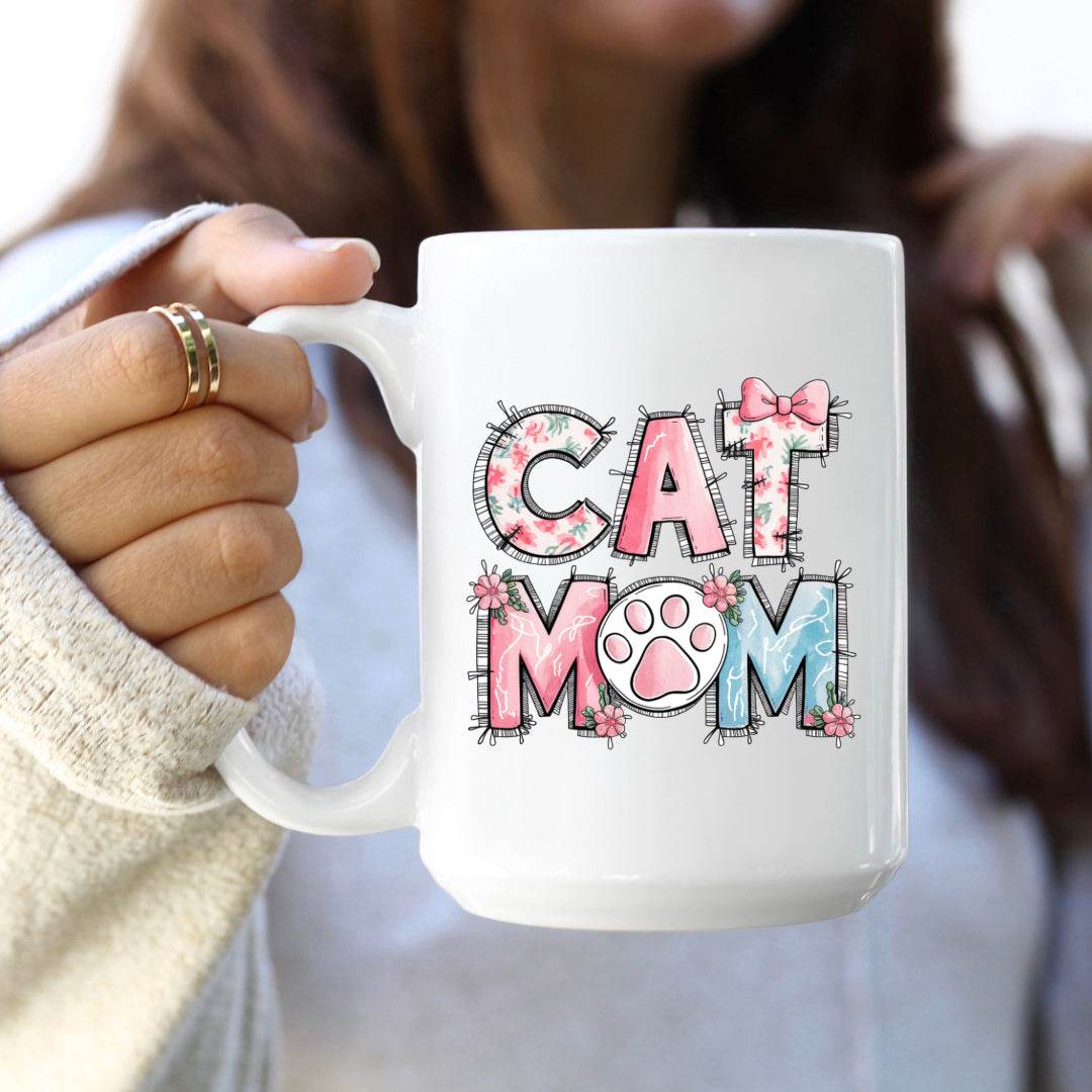 Cat Mom Patchwork 11oz or 15oz Mug - Vegas Custom Creations