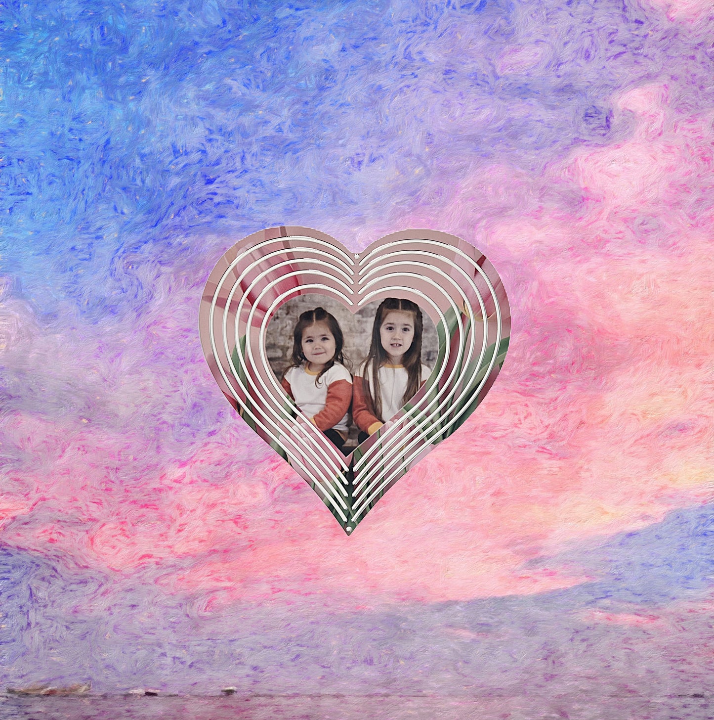 Personalized Photo 8" Floral Heart Wind Spinner