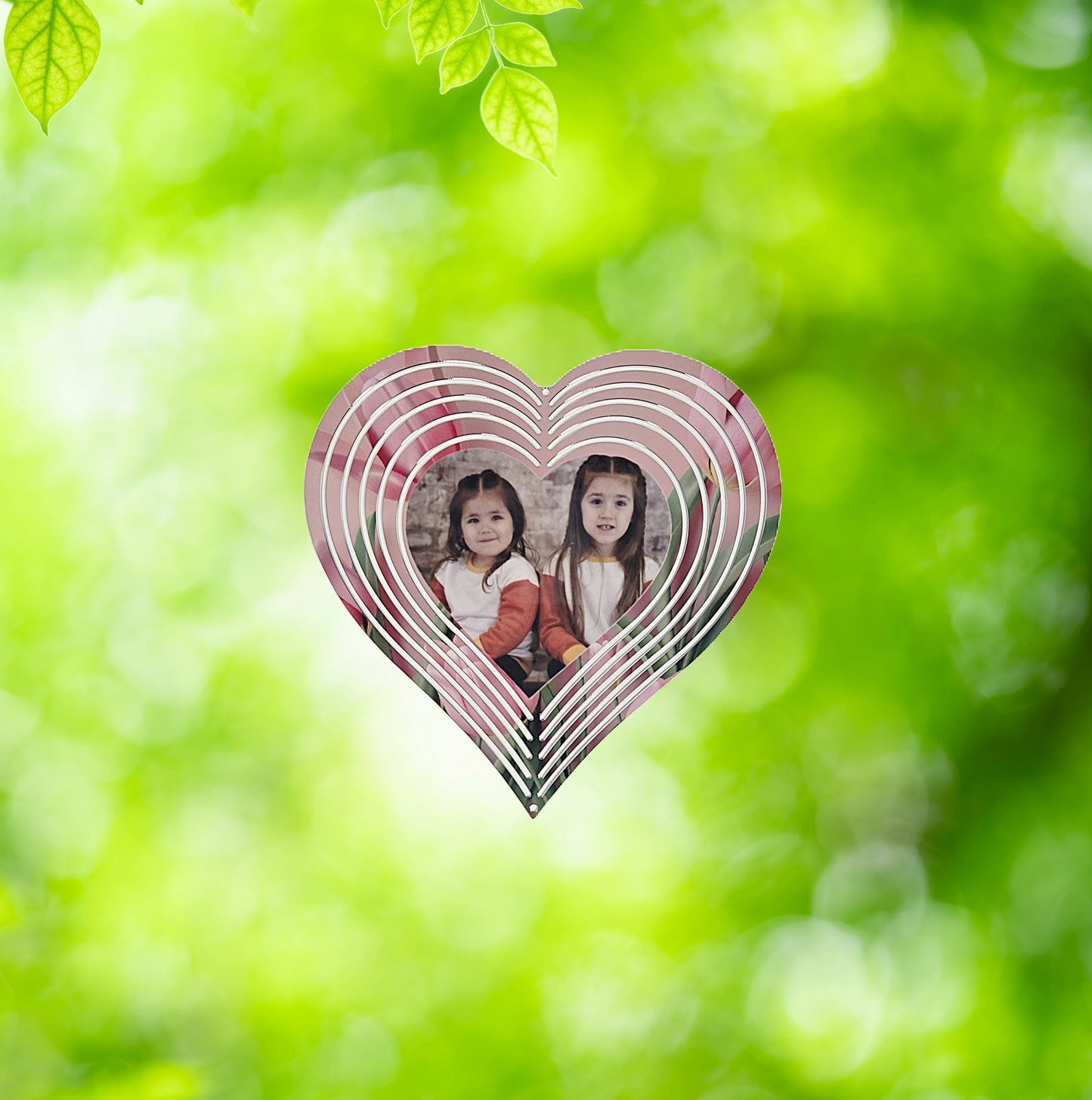 Personalized Photo 8" Floral Heart Wind Spinner