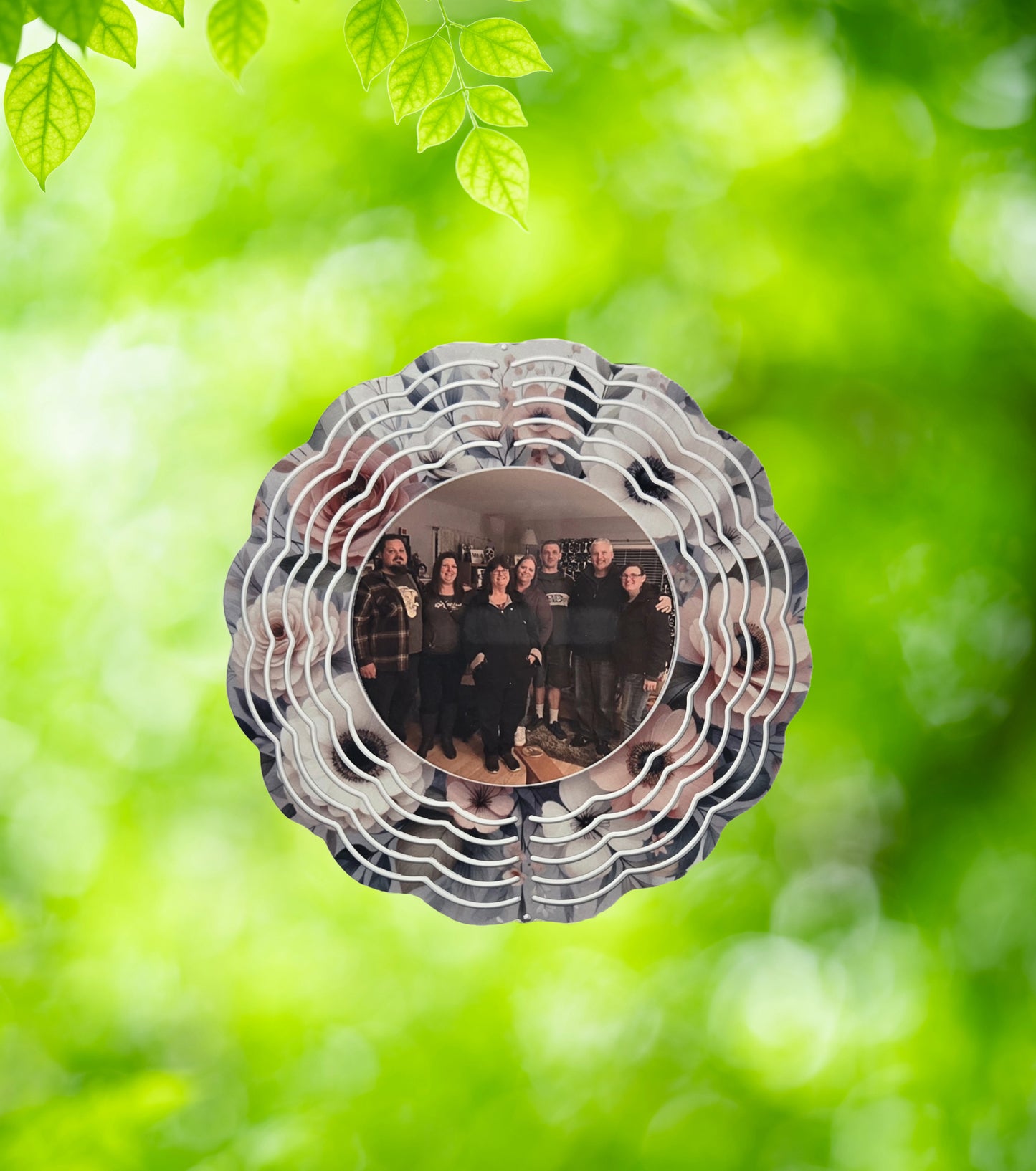 Personalized Photo 8" Floral Round Wind Spinner