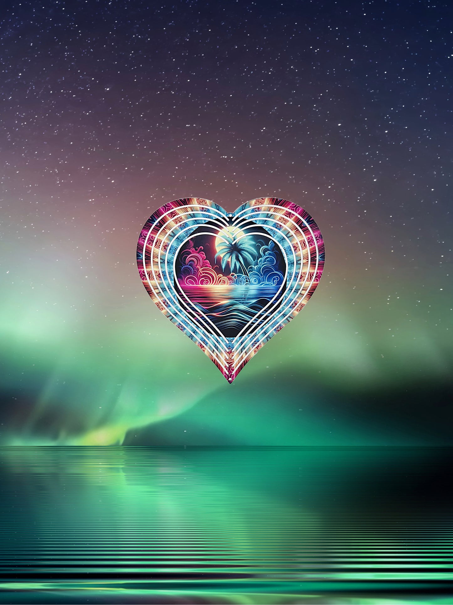 Heart Neon Beach Scene 8" Wind Spinner