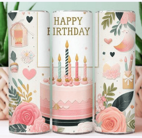Happy Birthday with Cake Tumbler - Vegas Custom Creations