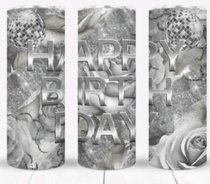 Silver Happy Birthday with Flowers Tumbler - Vegas Custom Creations