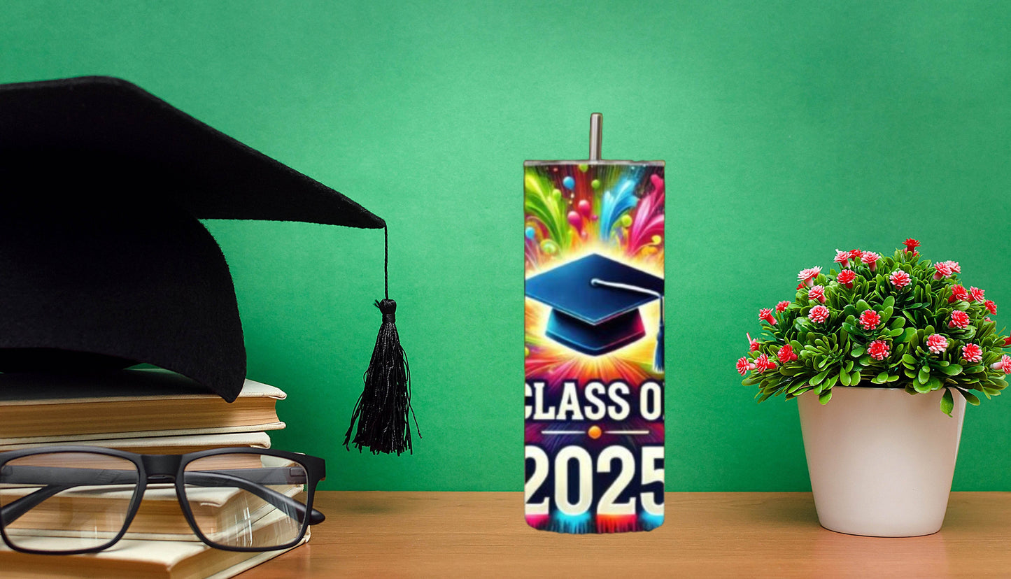 Class of 2025 Graduation with a Rainbow Burst Tumbler - Vegas Custom Creations