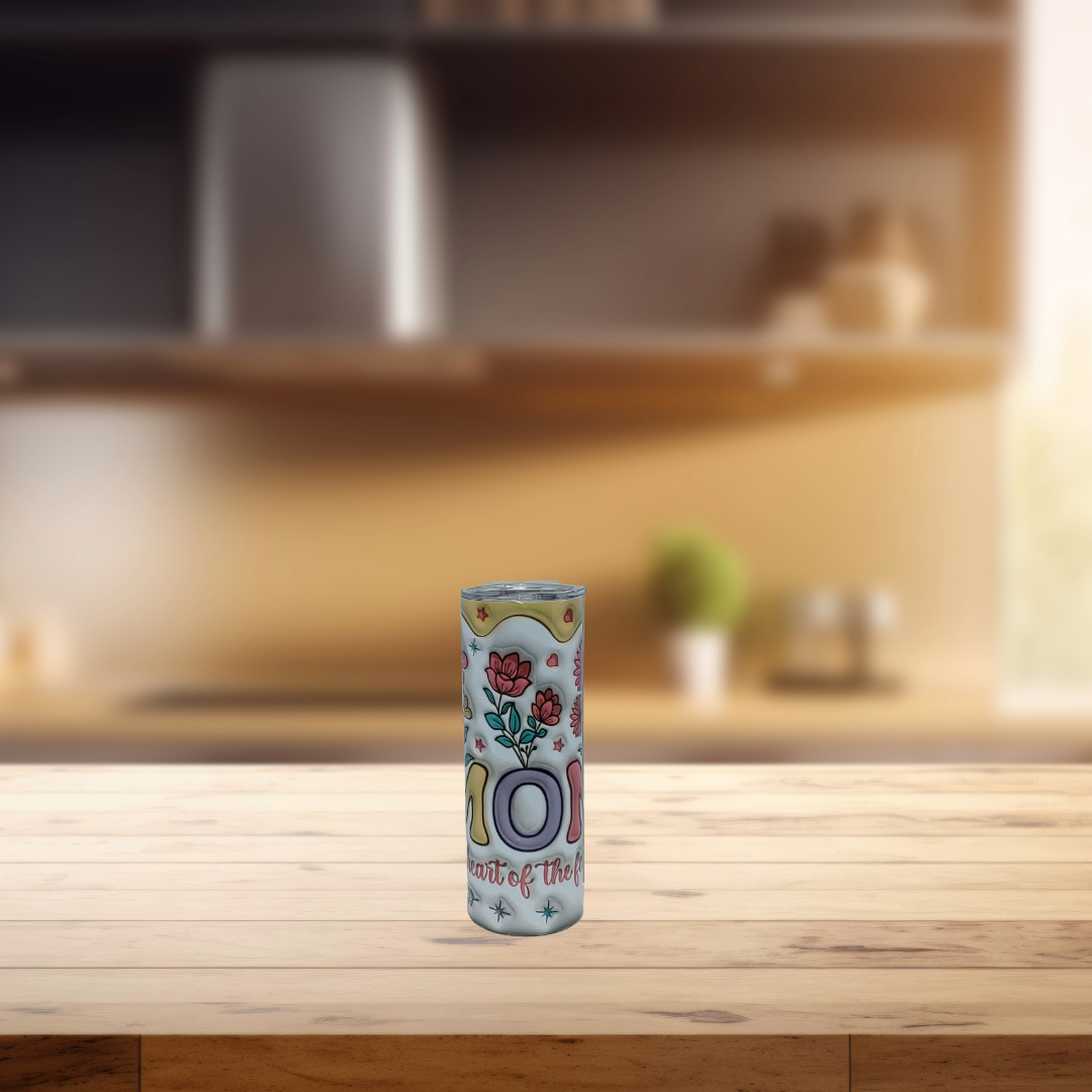 Inflated floral "Mom heart of the family" Tumbler image 0