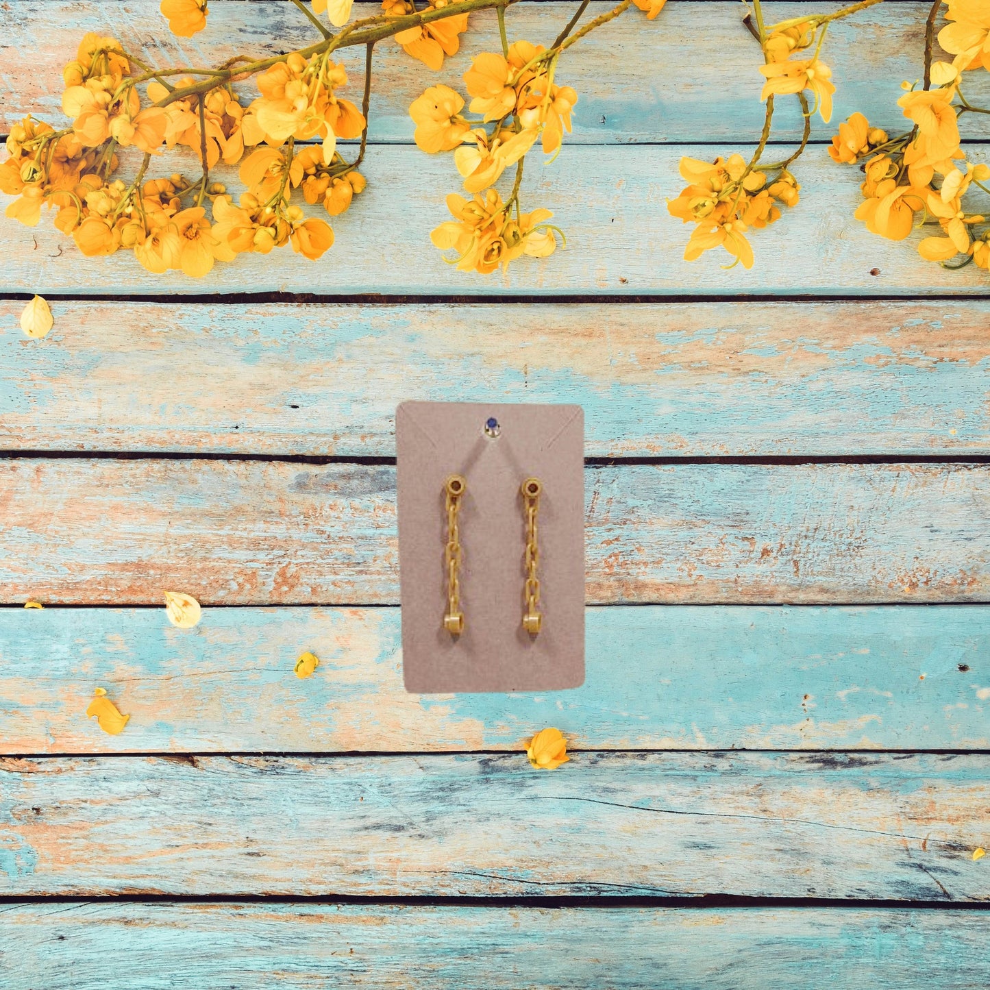 Lego® Pearl Gold Chains Dangling Stud Earrings - Vegas Custom Creations