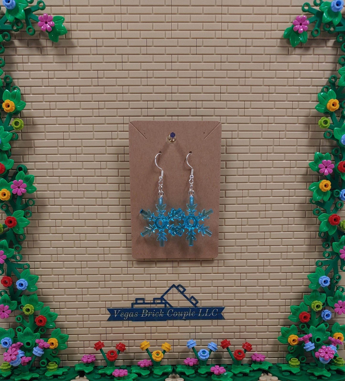 Lego® Transparent Blue Snowflake Dangling Silver Plated Hook Earrings - Vegas Custom Creations