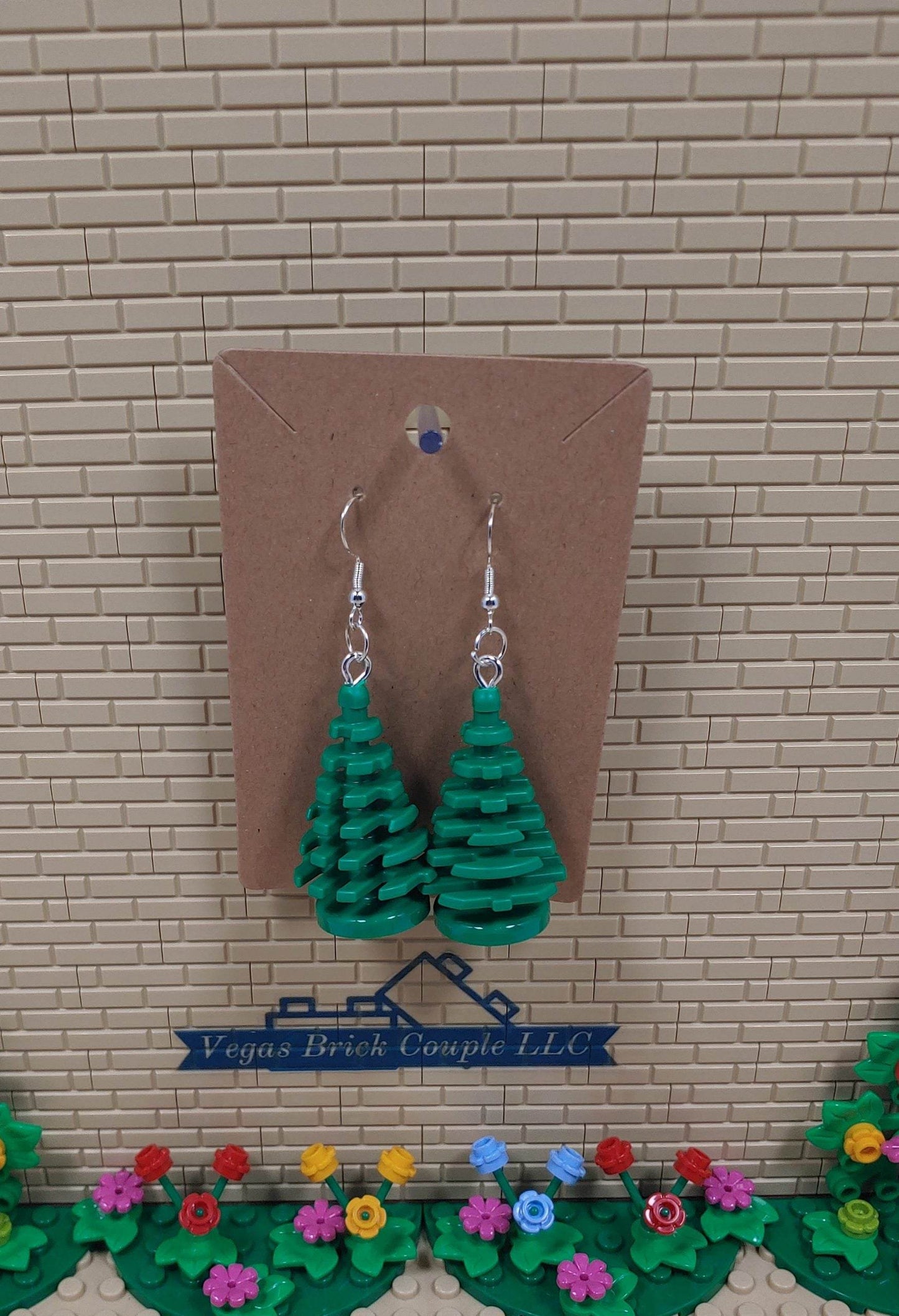 Lego® Molded Tree Dangling Silver Plated Hook Earrings - Vegas Custom Creations
