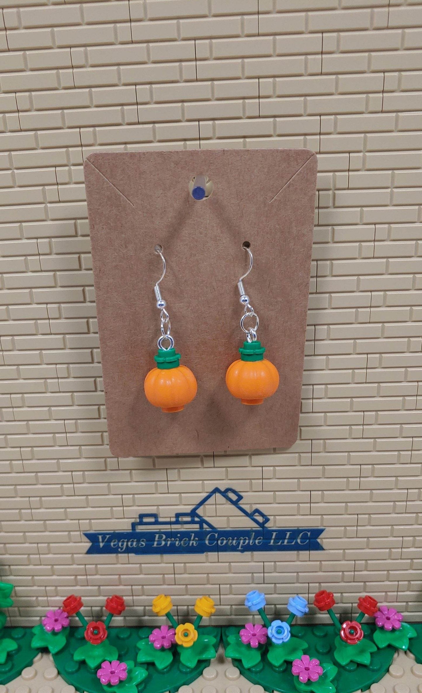 Lego® Pumpkin Dangling Silver Plated Hook Earrings - Vegas Custom Creations