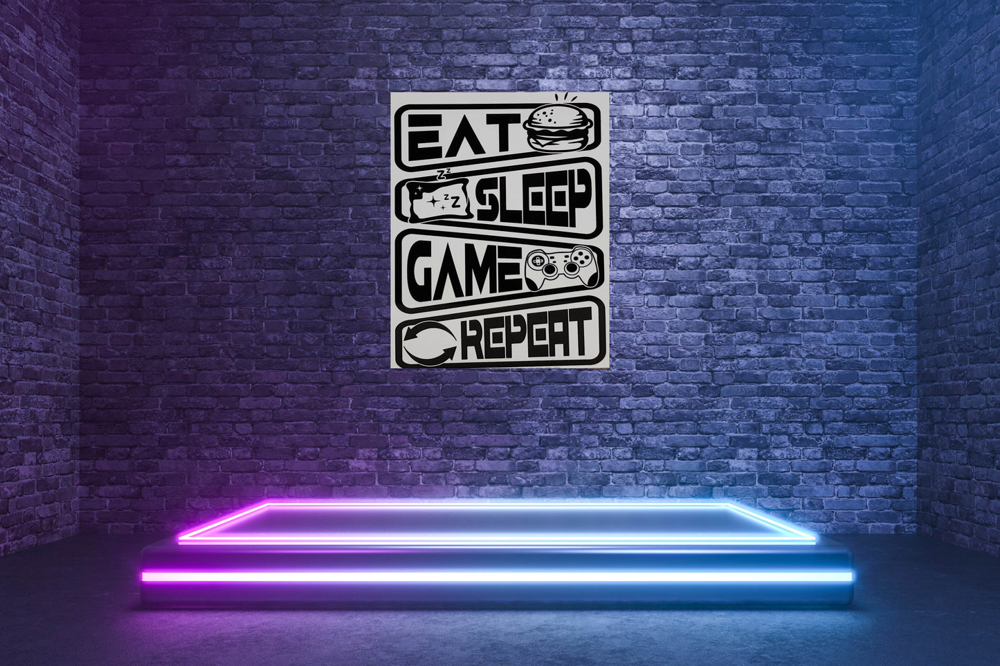 Eat, Sleep, Game, Repeat Aluminum Sign 8x10 - Vegas Custom Creations