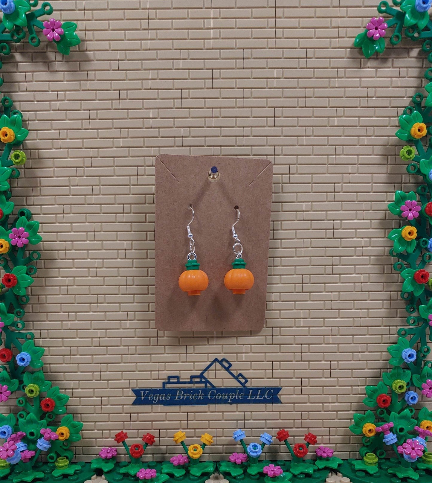 Lego® Pumpkin Dangling Silver Plated Hook Earrings - Vegas Custom Creations