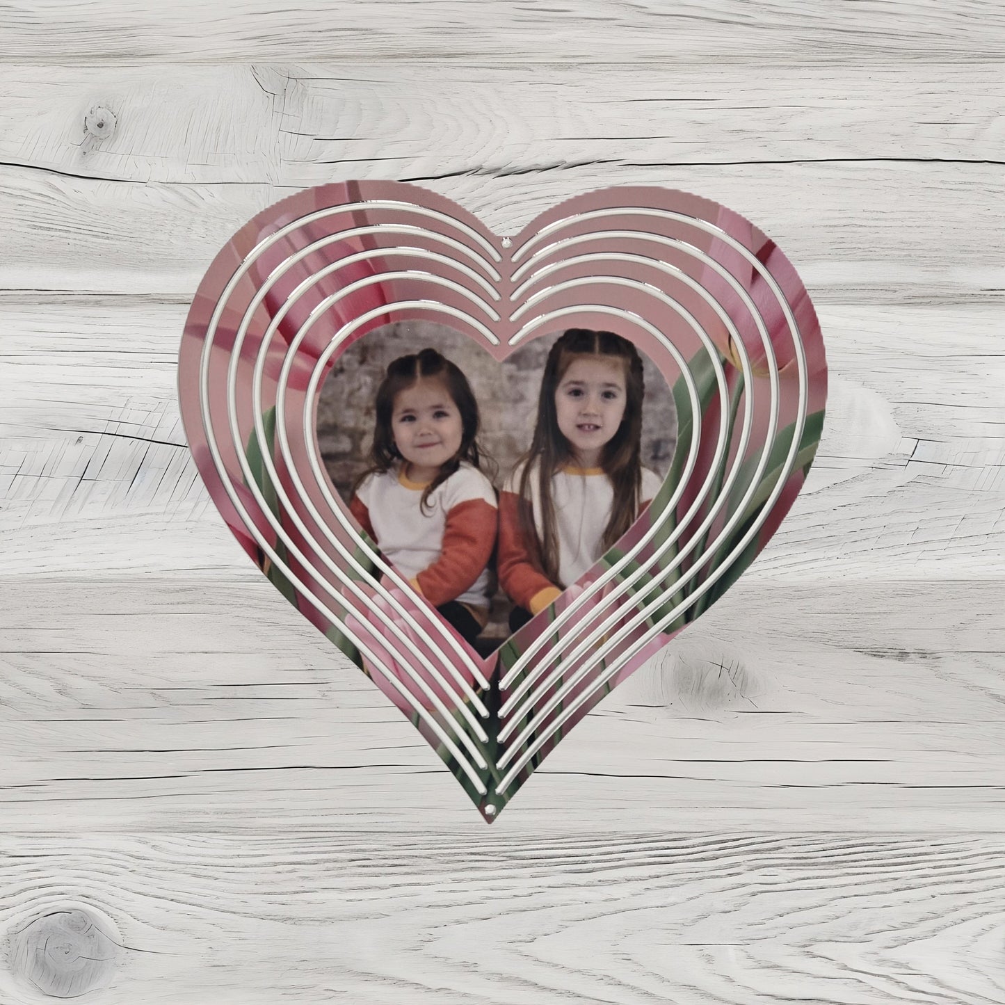 Personalized Photo 8" Floral Heart Wind Spinner