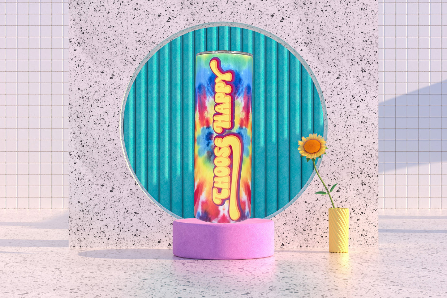 Rainbow Groovy Tye Dye "Choose Happy" Tumbler