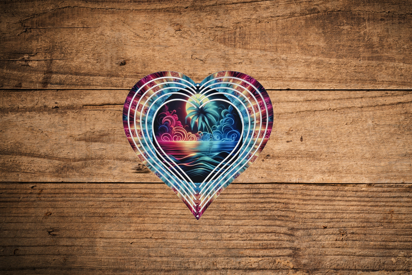 Heart Neon Beach Scene 8" Wind Spinner