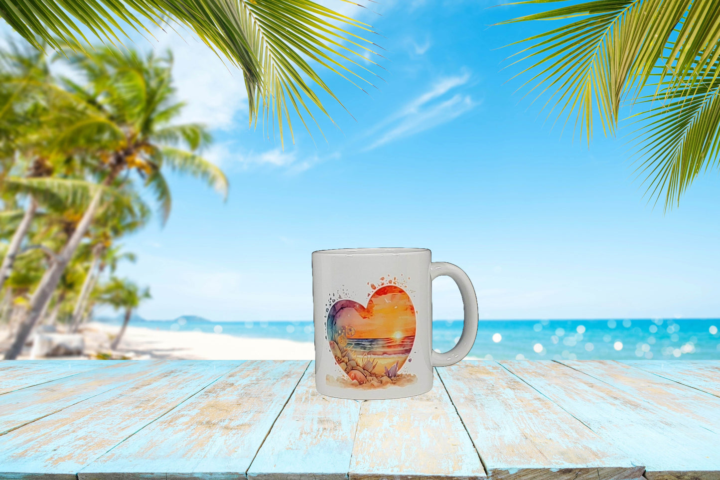 Beautiful Beach Scene in Heart Mug - Vegas Custom Creations