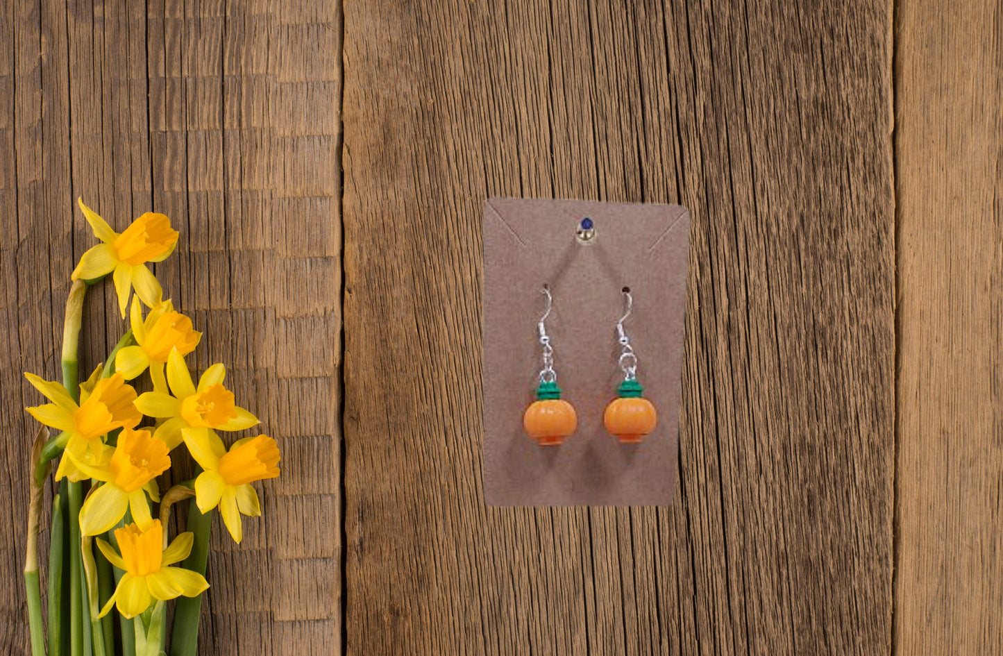 Lego® Pumpkin Dangling Silver Plated Hook Earrings - Vegas Custom Creations