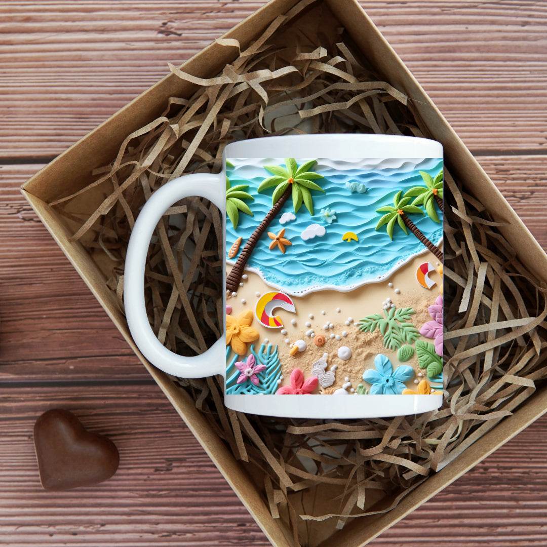 3D Beach Scene 11oz or 15oz Coffee Mug - Vegas Custom Creations