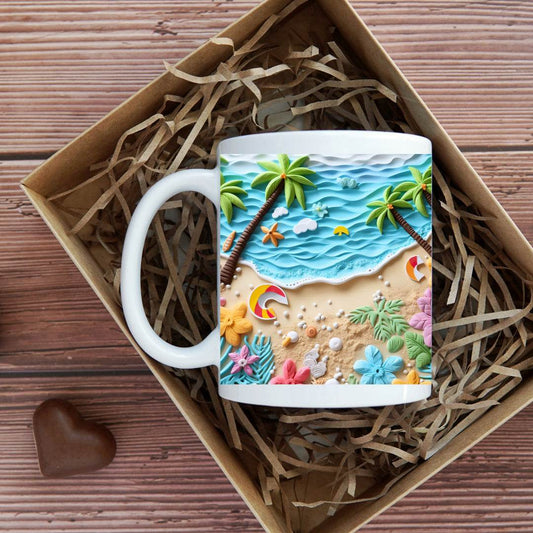 3D Beach Scene 11oz or 15oz Coffee Mug - Vegas Custom Creations