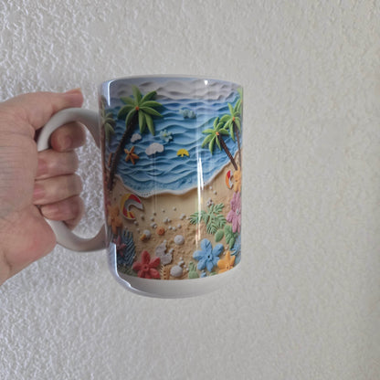 3D Beach Scene 11oz or 15oz Coffee Mug - Vegas Custom Creations