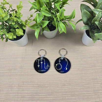 Zodiac Stars Constellation Round Key Chain (Multiple Designs Available) - Vegas Custom Creations