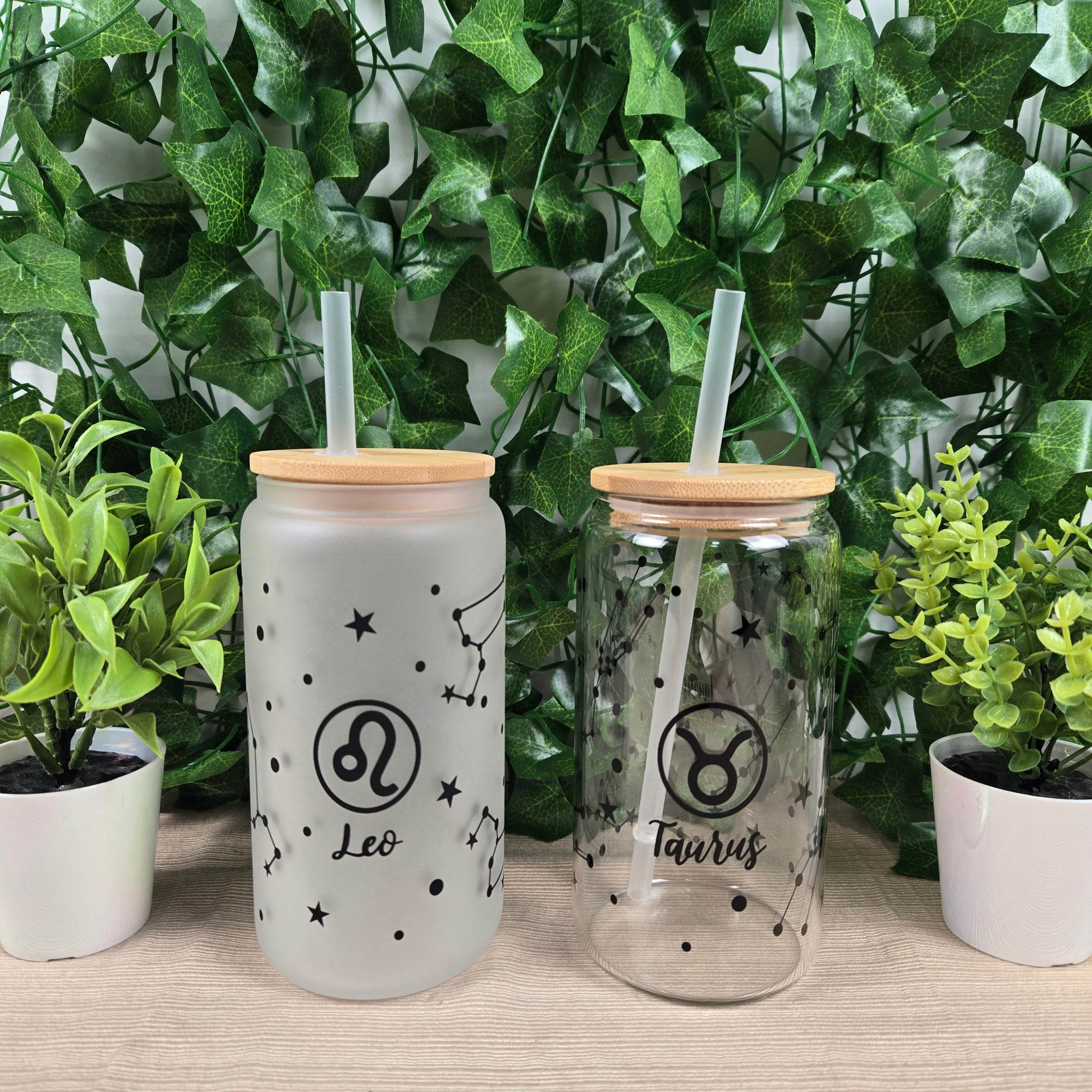 Zodiac Constellation 16oz Glass Jar Clear or Frosted (Multiple Designs Available) - Vegas Custom Creations