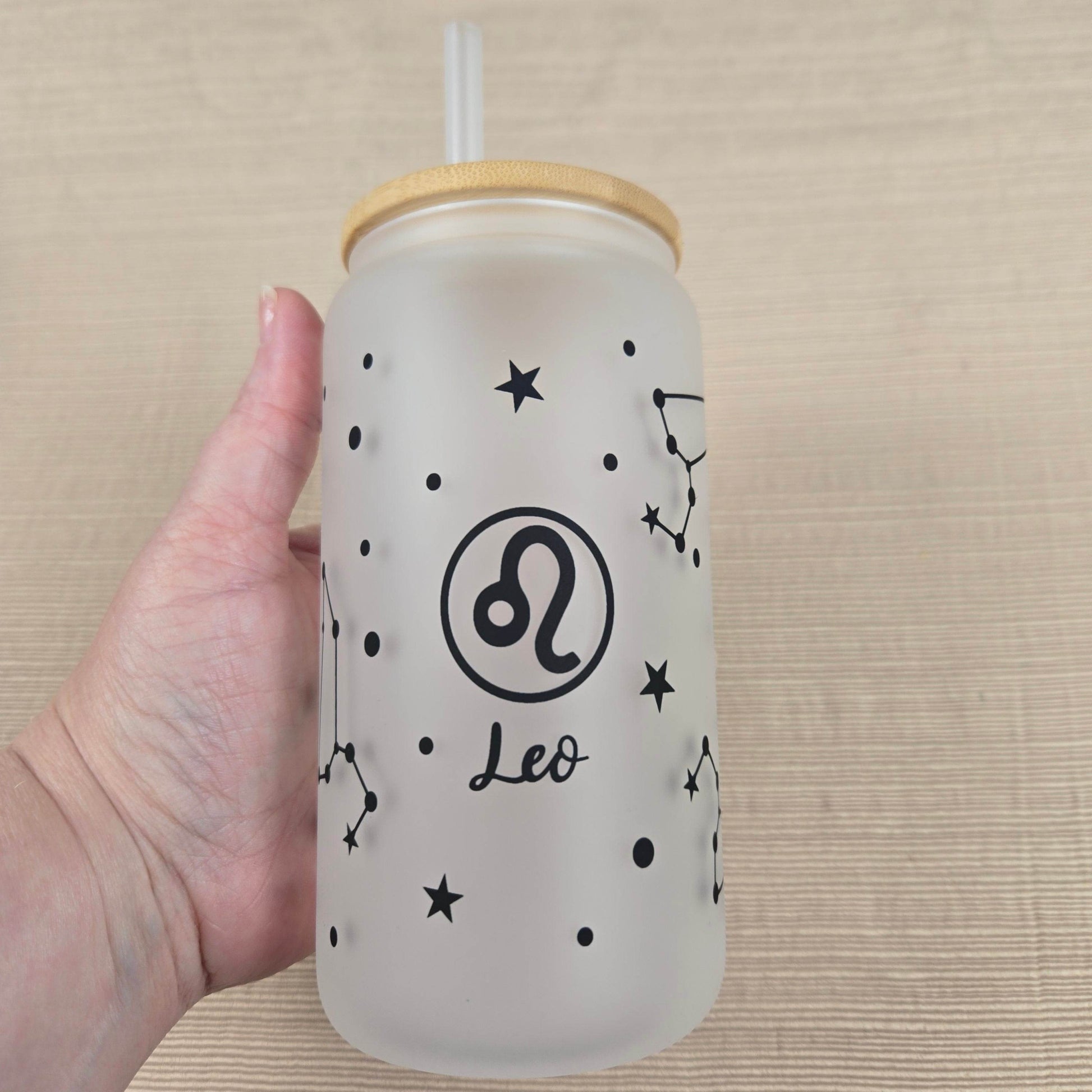 Zodiac Constellation 16oz Glass Jar Clear or Frosted (Multiple Designs Available) - Vegas Custom Creations