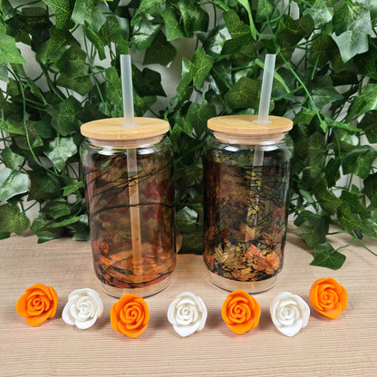 Stained Glass Fall 16oz Glass Jar Clear or Frosted (Multiple Designs Available) - Vegas Custom Creations