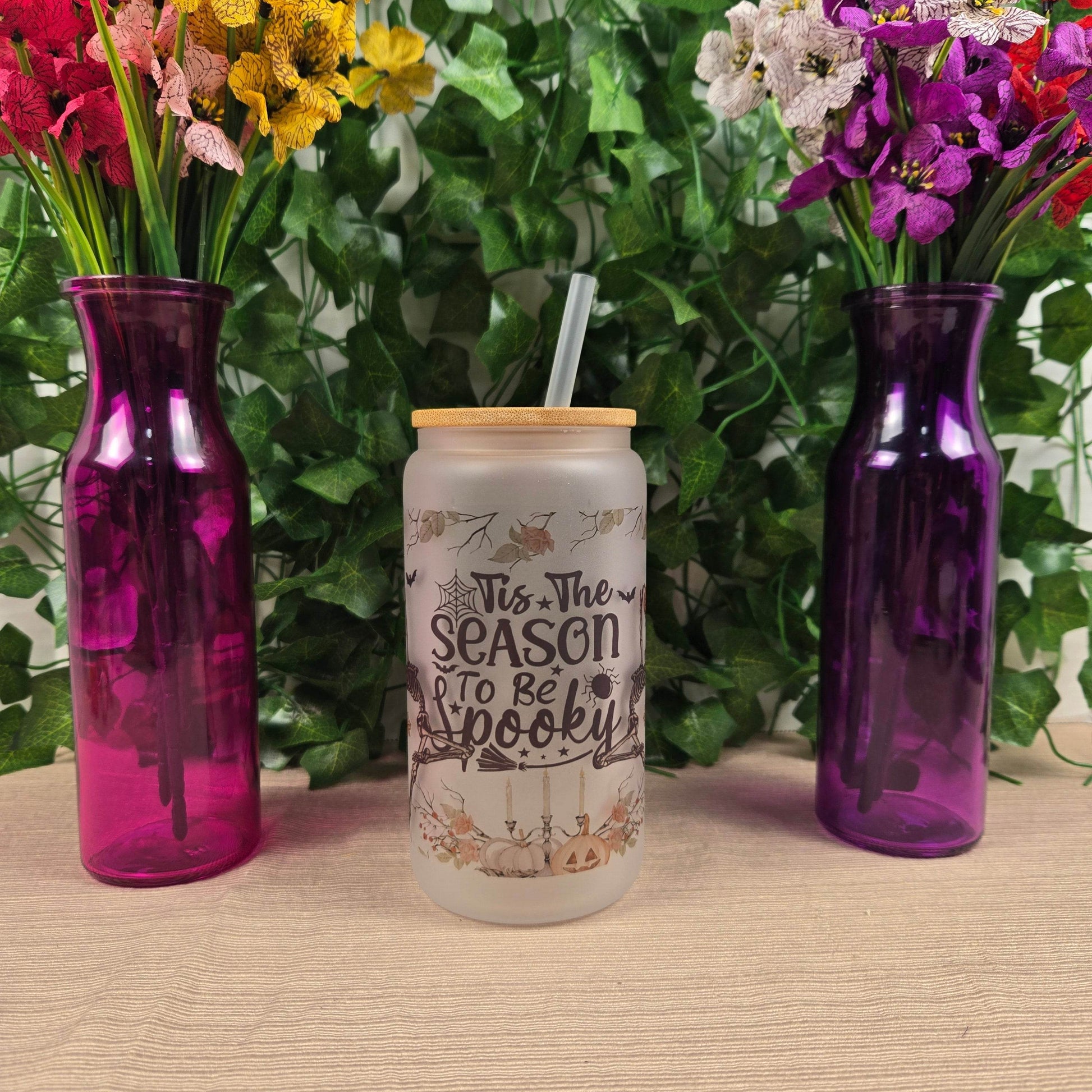Skeleton Halloween 16oz Glass Jar Clear or Frosted (Multiple Designs Available) - Vegas Custom Creations