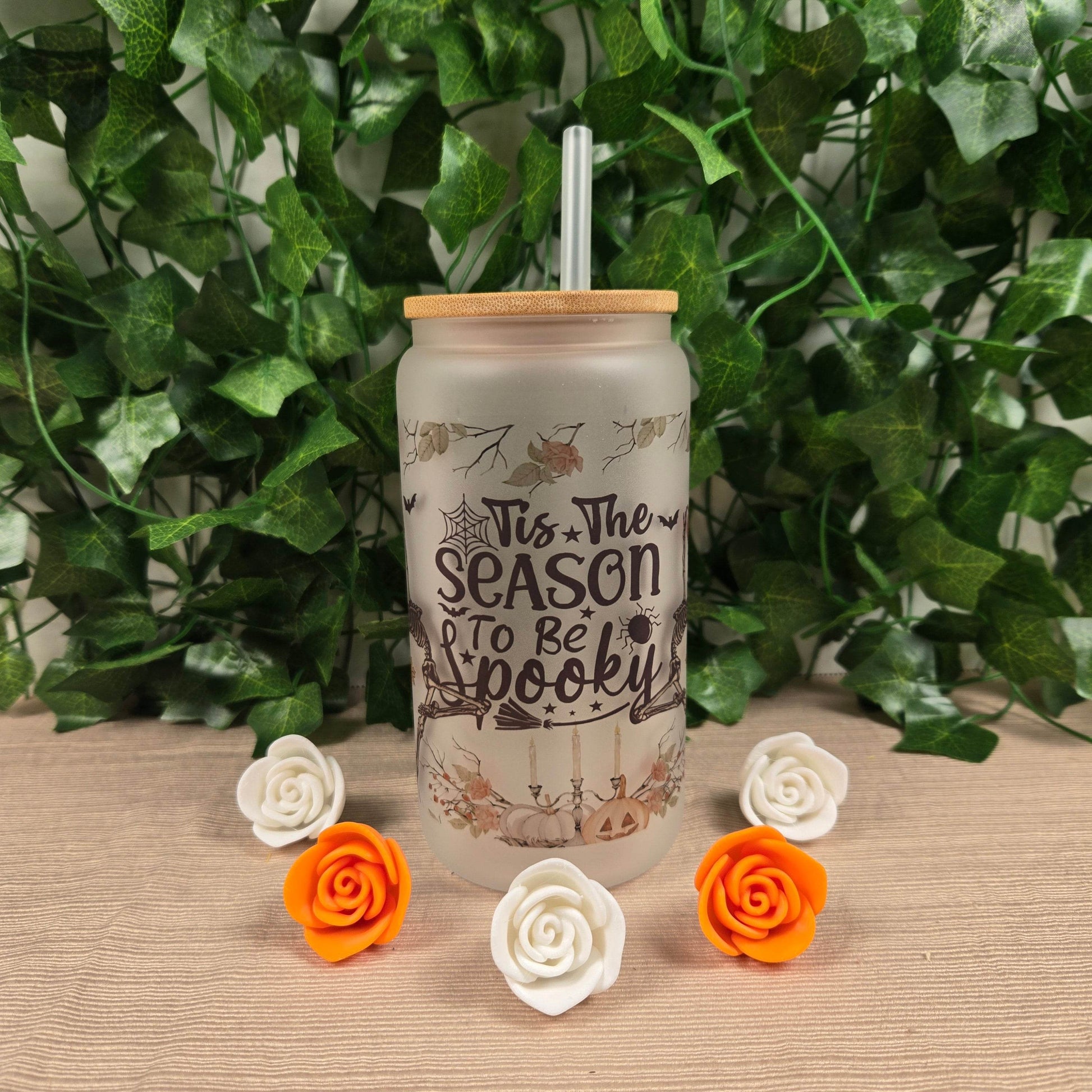 Skeleton Halloween 16oz Glass Jar Clear or Frosted (Multiple Designs Available) - Vegas Custom Creations