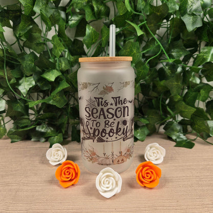 Skeleton Halloween 16oz Glass Jar Clear or Frosted (Multiple Designs Available) - Vegas Custom Creations