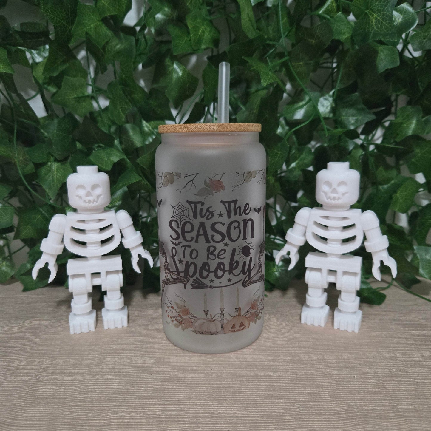 Skeleton Halloween 16oz Glass Jar Clear or Frosted (Multiple Designs Available) - Vegas Custom Creations