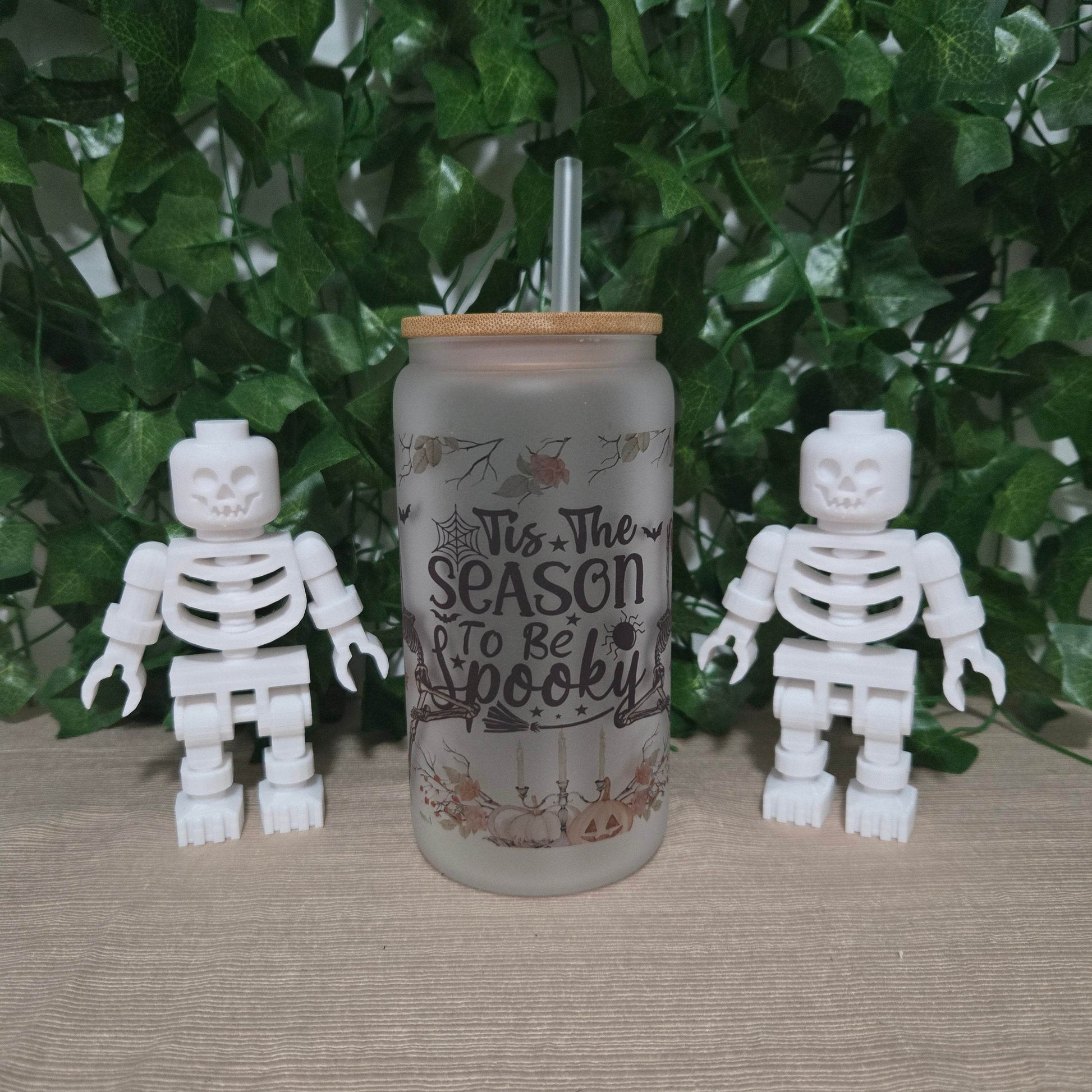 Skeleton Halloween 16oz Glass Jar Clear or Frosted (Multiple Designs Available) - Vegas Custom Creations