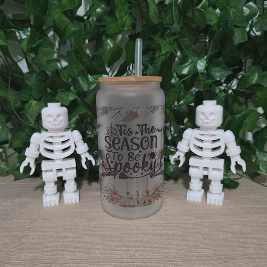 Skeleton Halloween 16oz Glass Jar Clear or Frosted (Multiple Designs Available) - Vegas Custom Creations