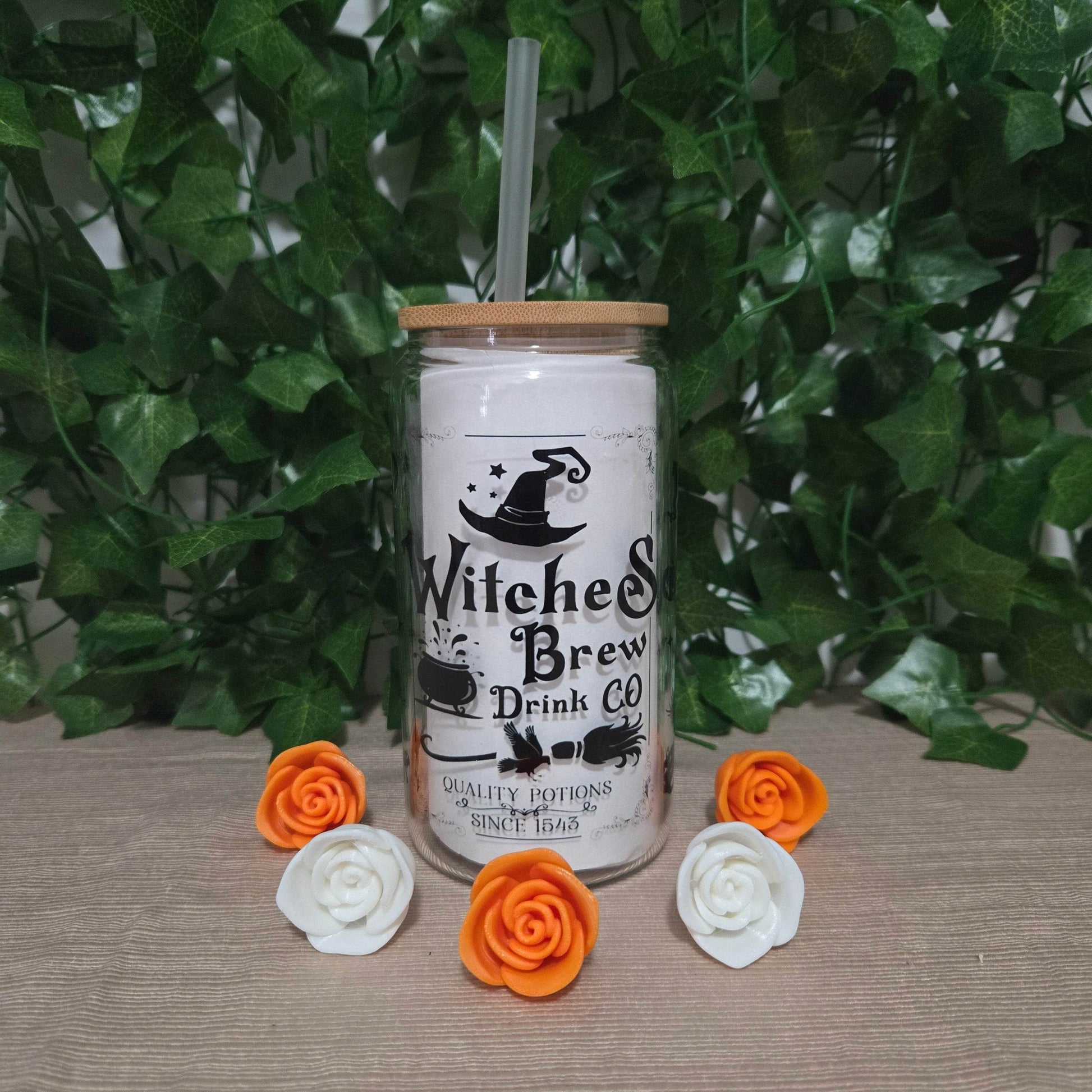 Witches Brew Drink Co. Halloween 16oz Glass Jar Clear or Frosted - Vegas Custom Creations