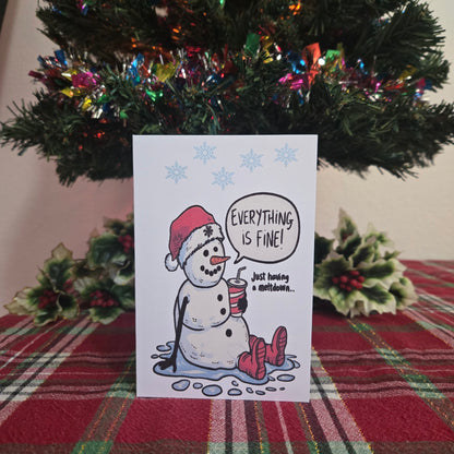 5-Pack Snowman "Everything is Fine" Christmas Cards – 4x6 with Envelopes & Stickers