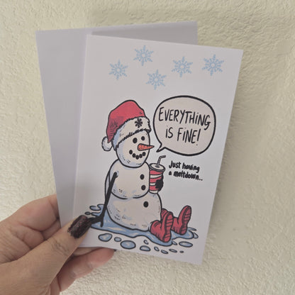 5-Pack Snowman "Everything is Fine" Christmas Cards – 4x6 with Envelopes & Stickers