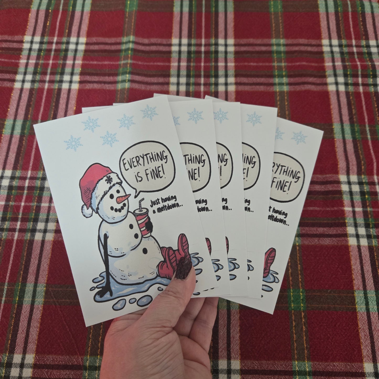 5-Pack Snowman "Everything is Fine" Christmas Cards – 4x6 with Envelopes & Stickers